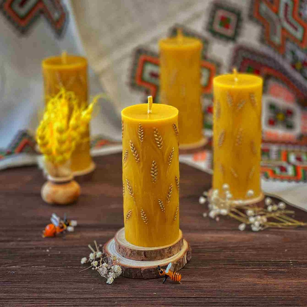 Свічка "Циліндр золоті колоски"