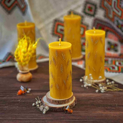 Свічка "Циліндр золоті колоски"